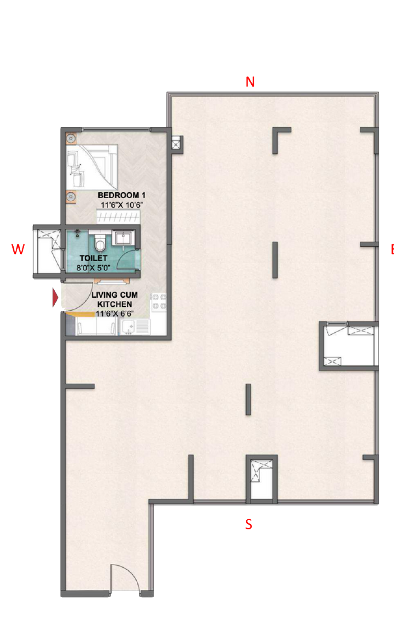 1-BED--TYPE-H1-(WEST)-401-SQ-FT-1